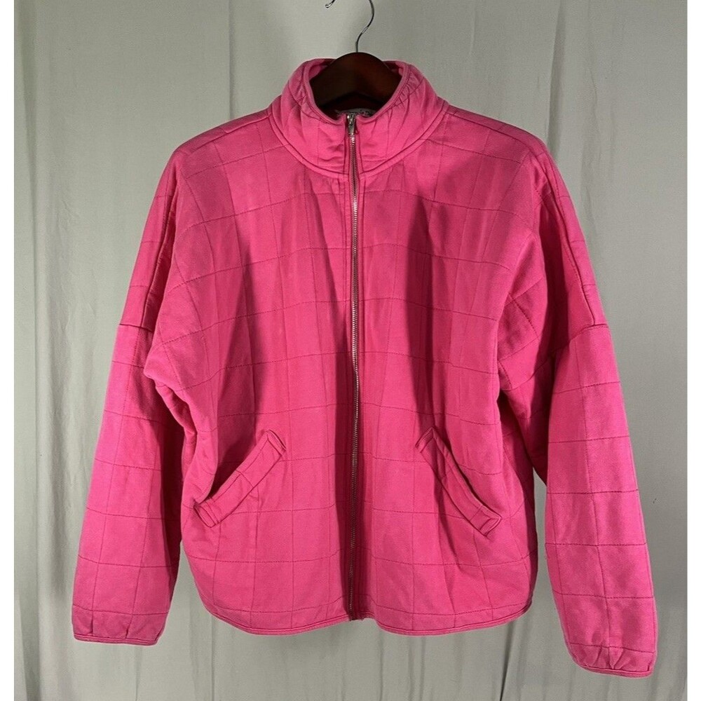 Washed Soft Relaxed Quilted Zip Closure Jacket Hot Pink Bright Cozy Women’s Sz S